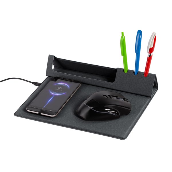 Настольная складная подставка "Cool Desk" с беспроводным (10W) зарядным устройством и ковриком для мыши - Настольная складная подставка "Cool Desk" с беспроводным (10W) зарядным устройством и ковриком для мыши темно-серый