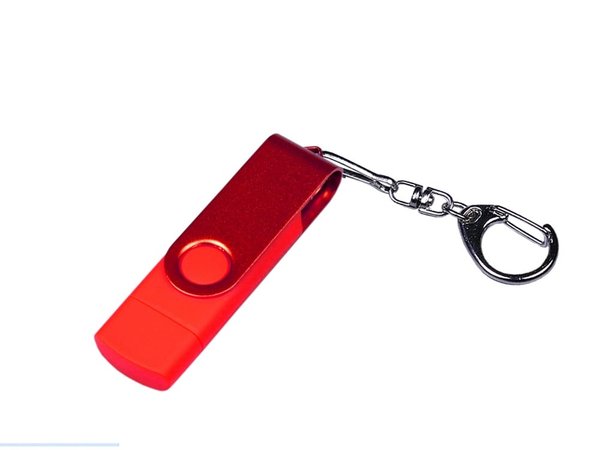 USB 2.0/micro USB/Type-С- флешка на 64 Гб 3-в-1 с поворотным механизмом - USB 2.0/micro USB/Type-С- флешка на 64 Гб 3-в-1 с поворотным механизмом
