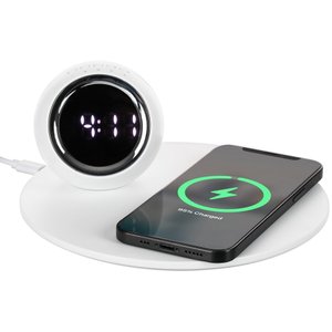 станция беспроводной зарядки с часами и подсветкой globebee, белая