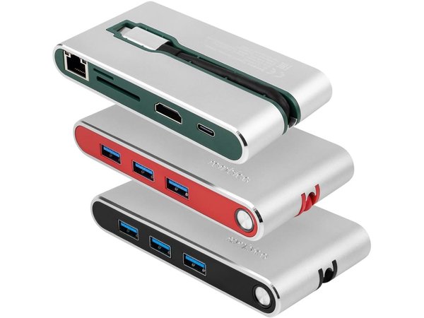 Хаб 8-в-1 Type-C «Hermes», USB 3.0 x 3, Type-C PD, HDMI, LAN, картридер - Хаб 8-в-1 Type-C «Hermes», USB 3.0 x 3, Type-C PD, HDMI, LAN, картридер