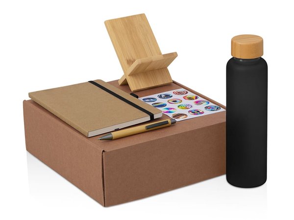 Набор «Wooden» с бутылкой, блокнотом, ручкой и подставкой для телефона - Набор «Wooden» с бутылкой, блокнотом, ручкой и подставкой для телефона