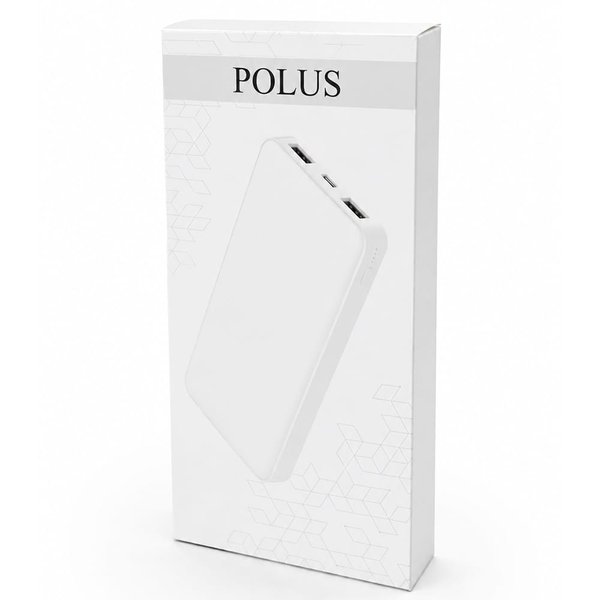 Внешний аккумулятор Polus, 10000 Mah, софт-тач покрытие - Внешний аккумулятор Polus, 10000 Mah, софт-тач покрытие, белый