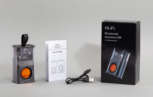 Bluetooth колонка "Hi-Fi" 5Вт с разноцветной подсветкой и прозрачным корпусом - Bluetooth колонка "Hi-Fi" 5Вт с разноцветной подсветкой и прозрачным корпусом черный с оранжевым
