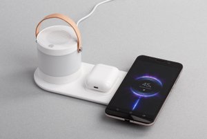 настольная беспроводная (15w) зарядная станция "smart home" с bluetooth колонкой-лампой