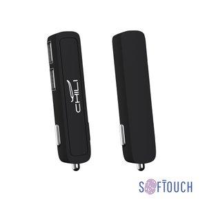 автомобильное зарядное устройство "slam" с 2-мя разъёмами usb, покрытие soft touch