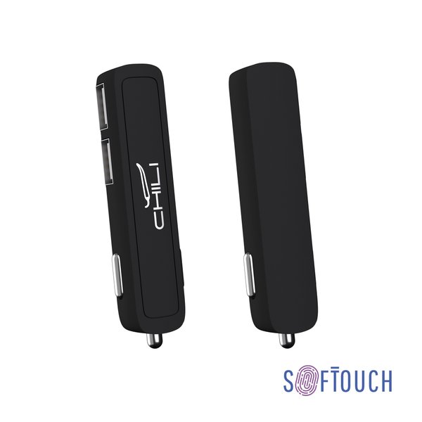 Автомобильное зарядное устройство "Slam" с 2-мя разъёмами USB, покрытие soft touch - Автомобильное зарядное устройство "Slam" с 2-мя разъёмами USB, покрытие soft touch черный