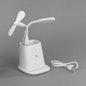 карандашница "smart stand" с беспроводным зарядным устройством, вентилятором и лампой (2usb разъёма)