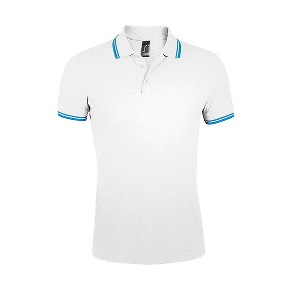 Поло мужское "Pasadena Men" - Поло "Pasadena Men" белый, голубой__2XL, 100% х/б, 200г/м2