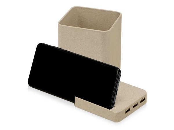 Настольный органайзер Cubic с функциями USB-хаба и беспроводной зарядки - Настольный органайзер Cubic с функциями USB-хаба и беспроводной зарядки
