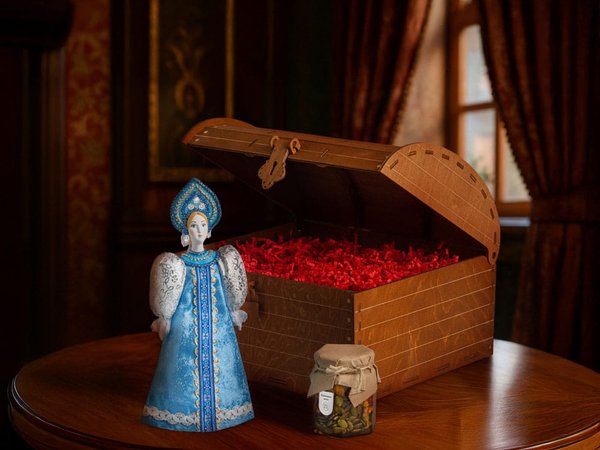 Подарочный набор: кукла фарфоровая, мёд с гецким орехом - Подарочный набор: кукла фарфоровая, мёд с гецким орехом