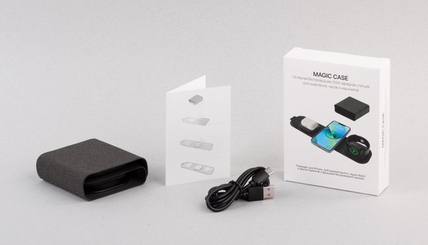 Складная беспроводная (15W) зарядная станция "Magic Case" с MagSafe для смартфона, часов и наушников - Складная беспроводная (15W) зарядная станция "Magic Case" с MagSafe для смартфона, часов и наушников черный