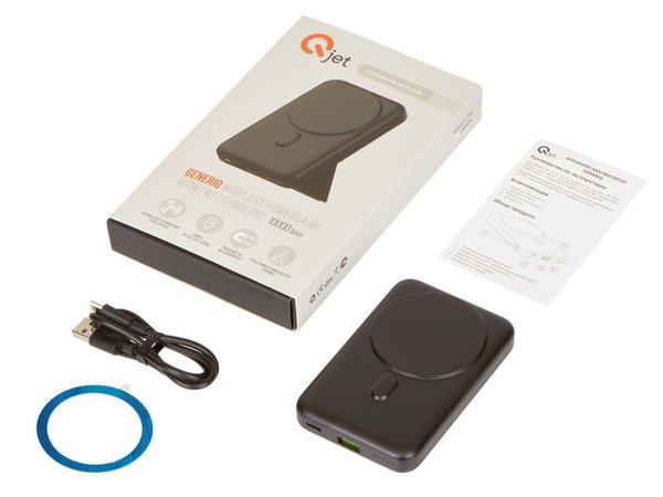 Магнитный внешний беспроводной аккумулятор «GenerIQ»,QC/PD, 10000 мАч - Магнитный внешний беспроводной аккумулятор «GenerIQ»,QC/PD, 10000 мАч