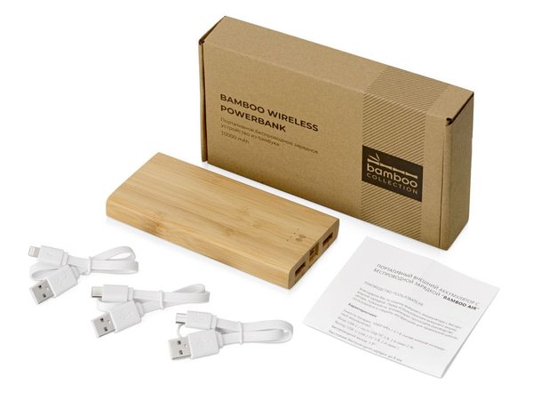Внешний беспроводной аккумулятор из бамбука «Bamboo Air», 10000 mAh - Внешний беспроводной аккумулятор из бамбука «Bamboo Air», 10000 mAh