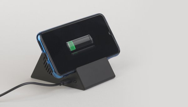Bluetooth колонка-подставка "Rock" 3Вт с беспроводным зарядным устройством и подсветкой логотипа - Bluetooth колонка-подставка "Rock" 3Вт с беспроводным зарядным устройством и подсветкой логотипа черный