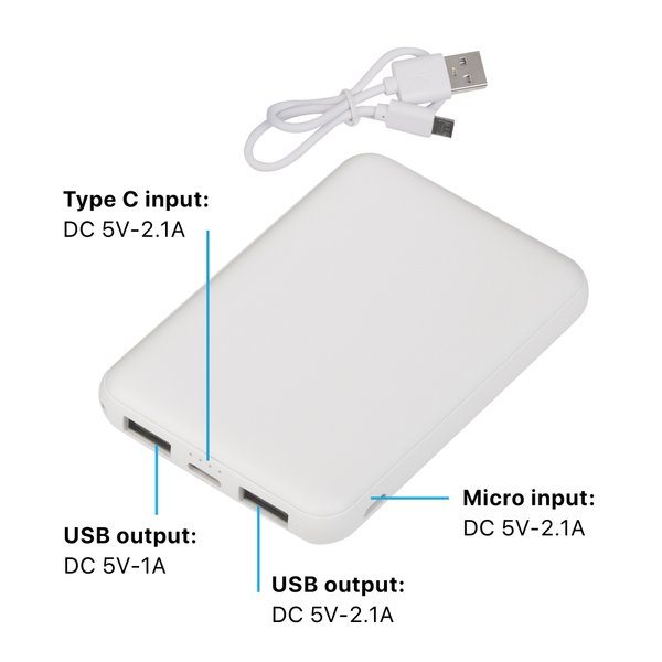 Зарядное устройство "Compact", 5000 mAh, белый - Зарядное устройство "Compact", 5000 mAh, белый белый