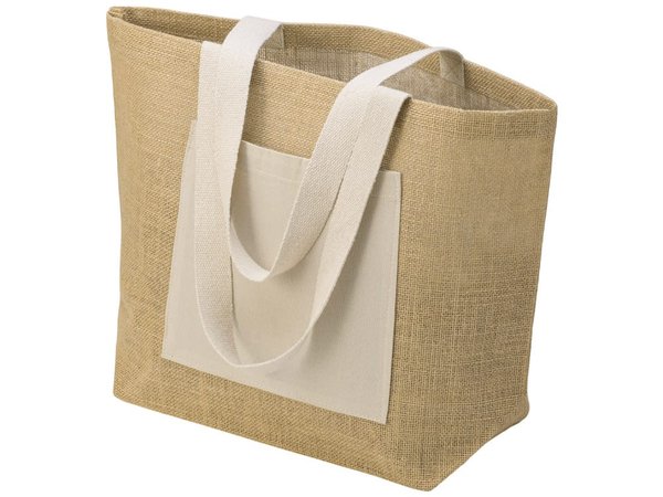 Сумка Jute джутовая с широким дном и карманом - Сумка Jute джутовая с широким дном и карманом