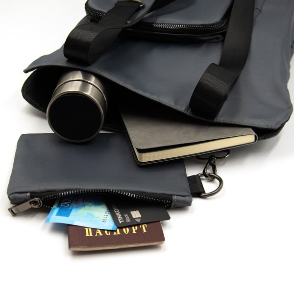 Шоппер Superbag Pocket, с внутренним креплением (карабин) и чехлом для мелочей - Шоппер Superbag Pocket, с внутренним креплением (карабин) и чехлом для мелочей (серый с черным)