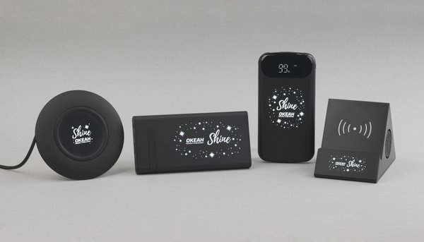 Bluetooth колонка-подставка "Rock" 3Вт с беспроводным зарядным устройством и подсветкой логотипа - Bluetooth колонка-подставка "Rock" 3Вт с беспроводным зарядным устройством и подсветкой логотипа черный