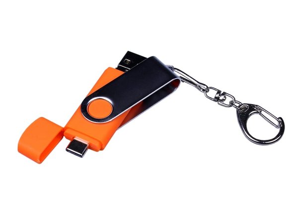 USB 2.0/micro USB/Type-C- флешка на 32 Гб c поворотным механизмом - USB 2.0/micro USB/Type-C- флешка на 32 Гб c поворотным механизмом