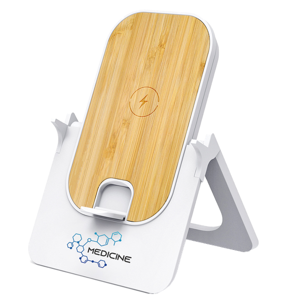Беспроводное зарядное устройство Bambooco 15W, белый с бамбуковым - Беспроводное зарядное устройство Bambooco 15W, белый с бамбуковым